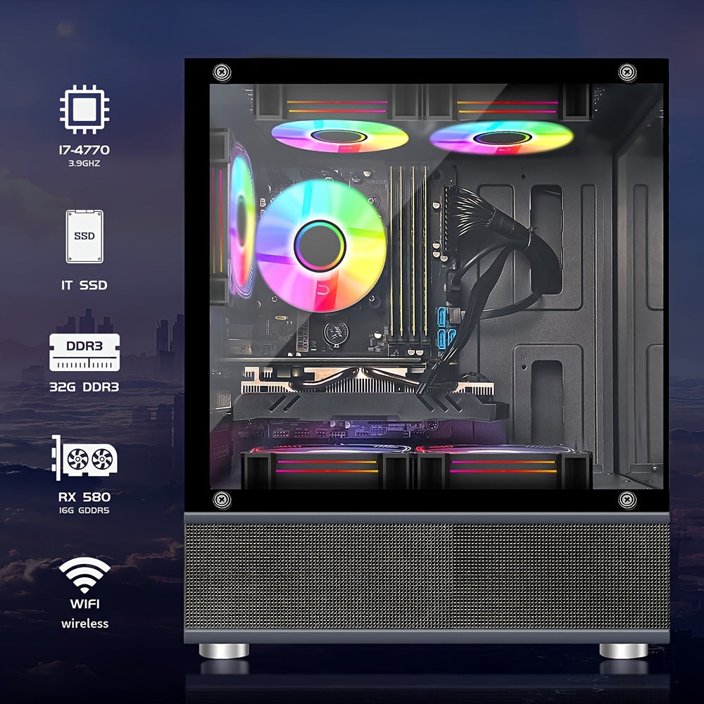 STGAubron Gaming Desktop PC, Intel Core I7 3.4G Up To 3.9G, 32G RAM, 1T SSD, Radeon RX 580 16G GDDR5, 600M WiFi, Wireless 5.0, RGB Fan X 5, RGB Keyboard&Mouse, RGB Mouse Pad, RGB Wireless Sound Bar, W10H64