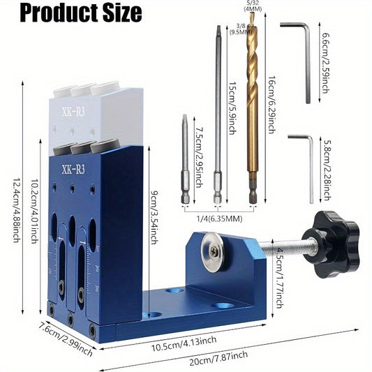 Adjustable Pocket Hole Jig Kit with 3 Guides for Precise Woodworking and Carpentry