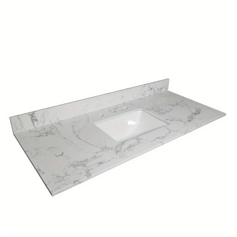 Traditional White Bathroom Vanity Top with Engineered Carrara Marble & Rectangular Undermount Ceramic Sink