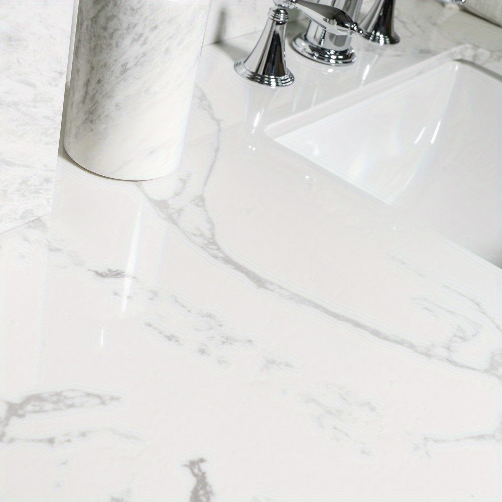 Traditional White Bathroom Vanity Top with Engineered Carrara Marble & Rectangular Undermount Ceramic Sink