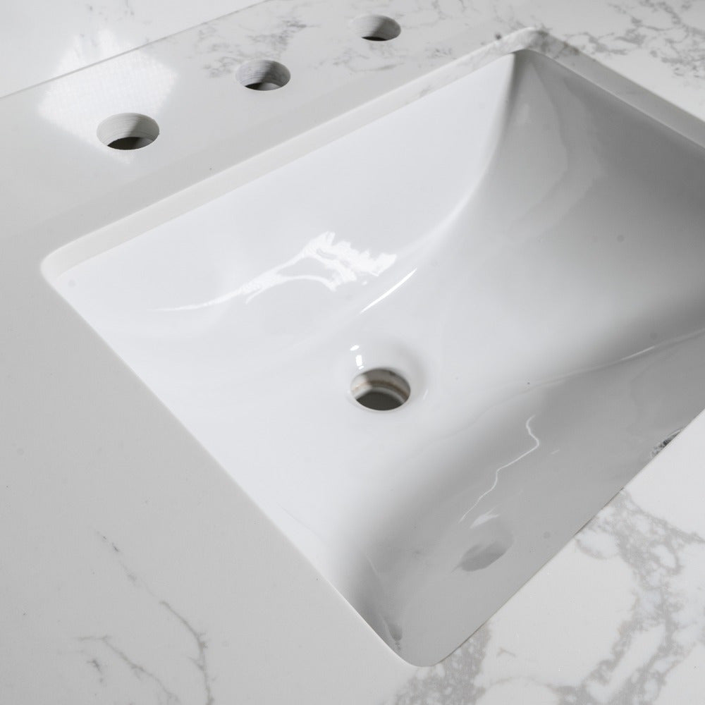 Traditional White Bathroom Vanity Top with Engineered Carrara Marble & Rectangular Undermount Ceramic Sink