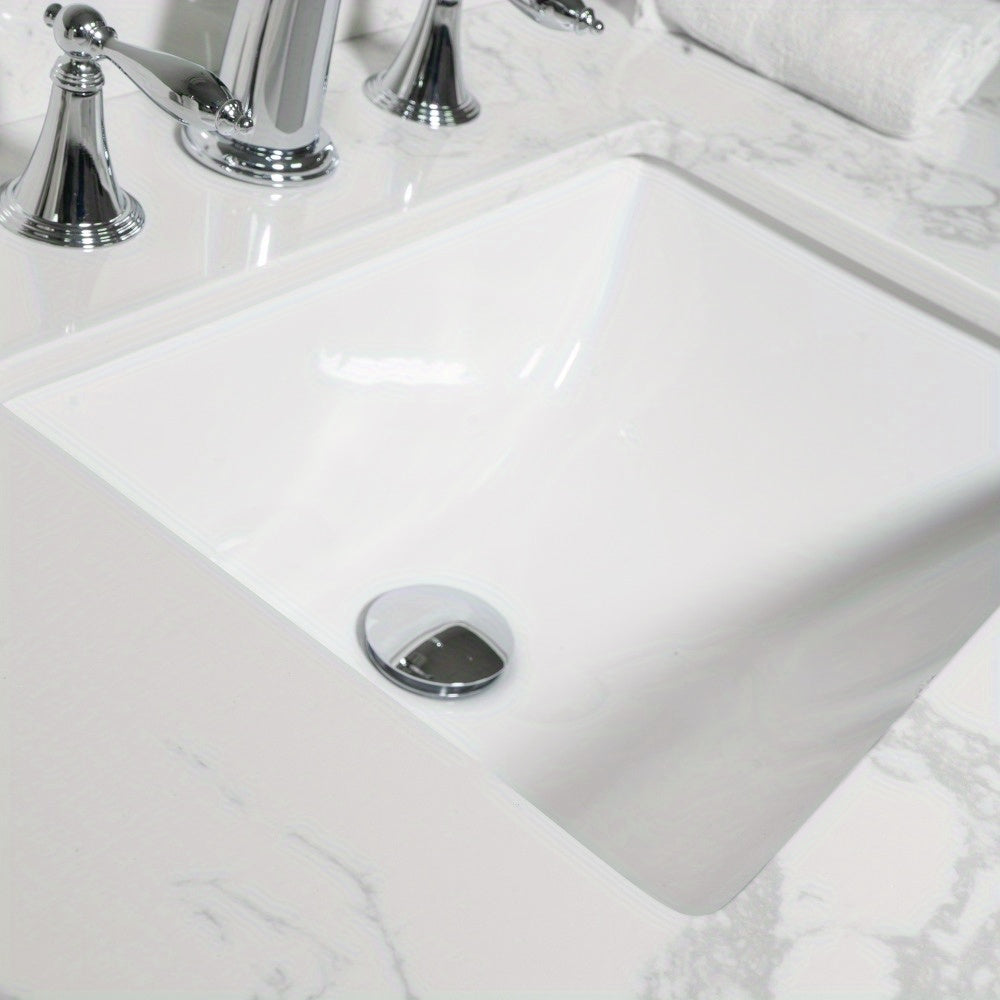 Traditional White Bathroom Vanity Top with Engineered Carrara Marble & Rectangular Undermount Ceramic Sink