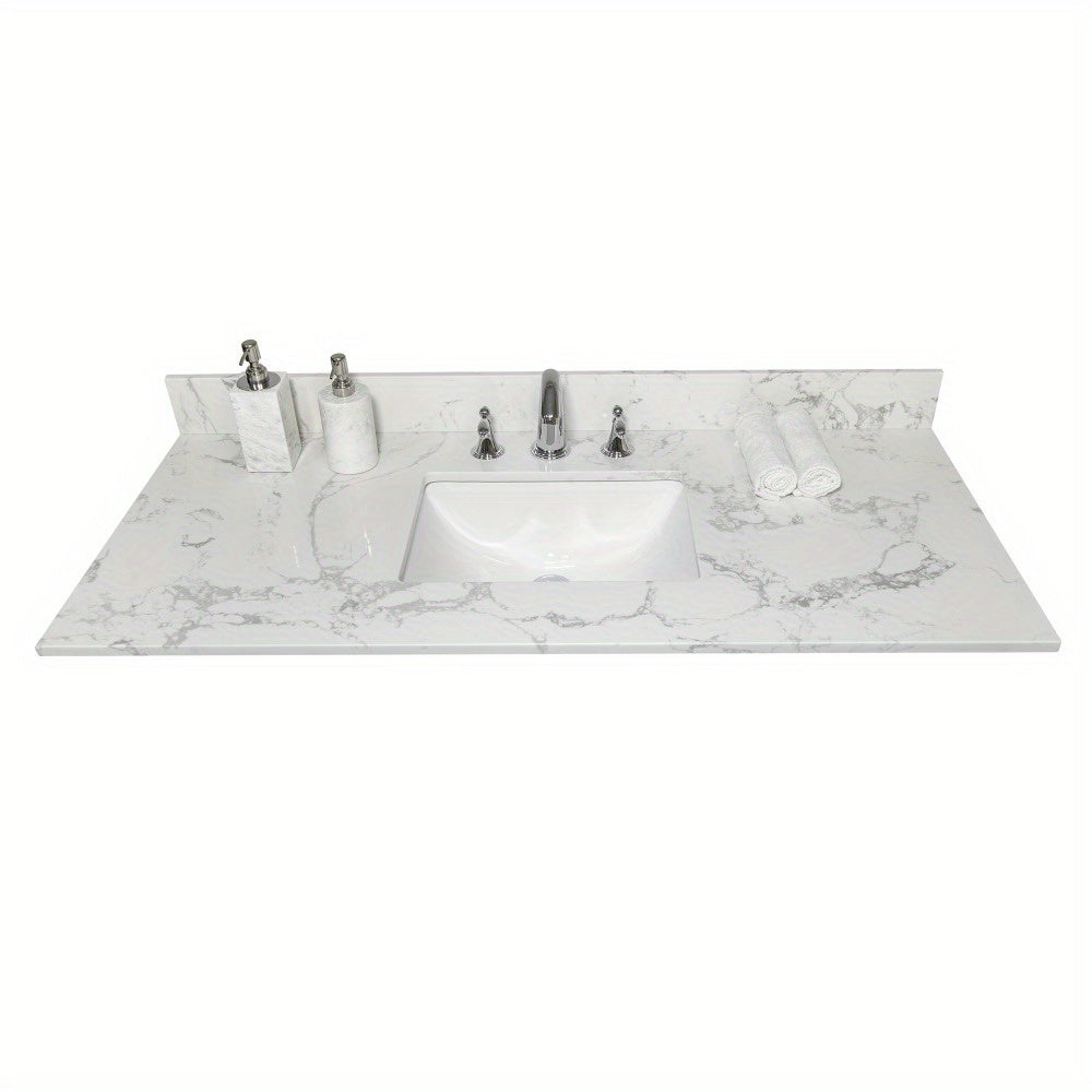 Traditional White Bathroom Vanity Top with Engineered Carrara Marble & Rectangular Undermount Ceramic Sink