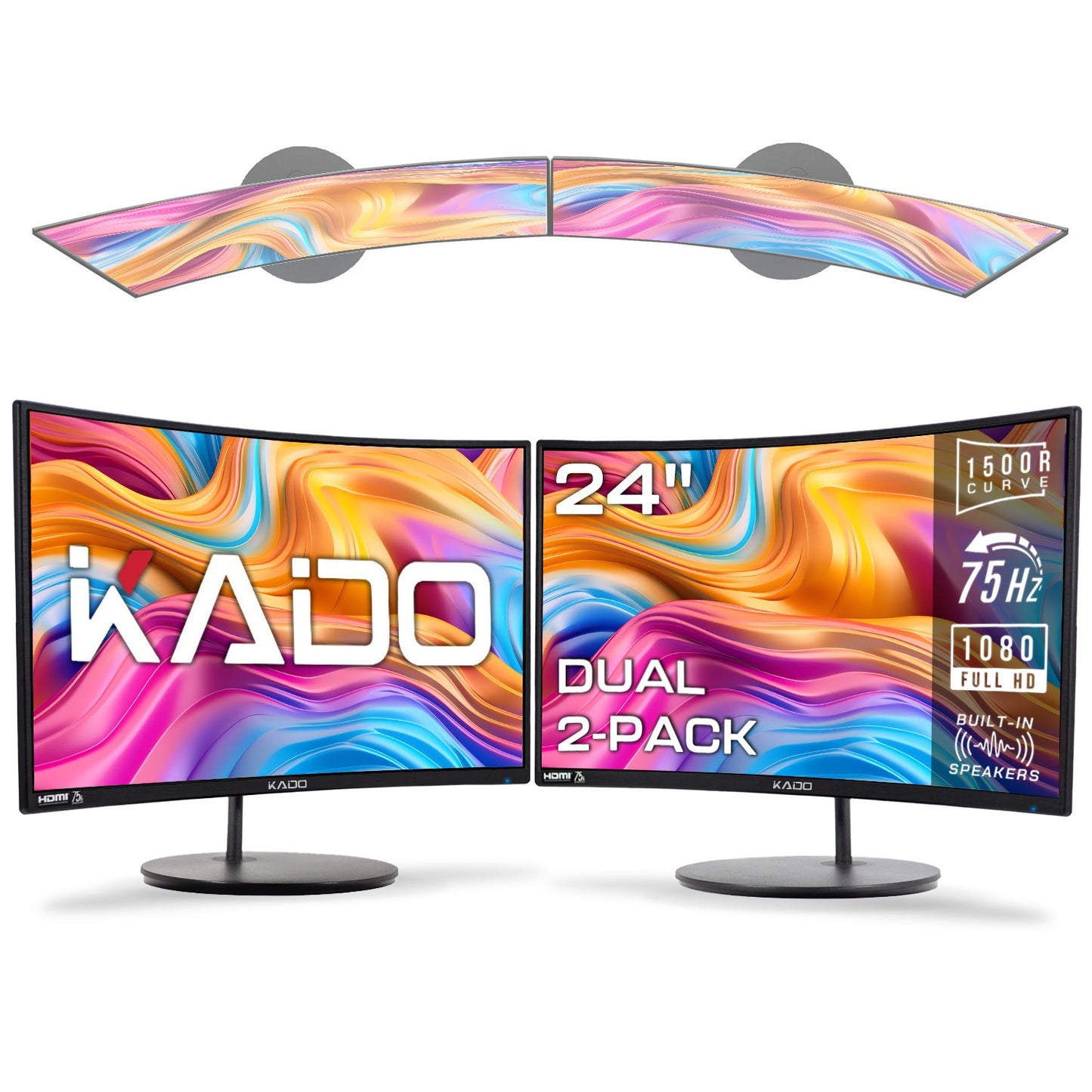 Kado by Sceptre Dual Monitor Setup - 2-Pack 24" Curved 1500R 1920x1080 Computer Monitor 75Hz VESA Mount HDMI Office Gaming Built-in Speakers