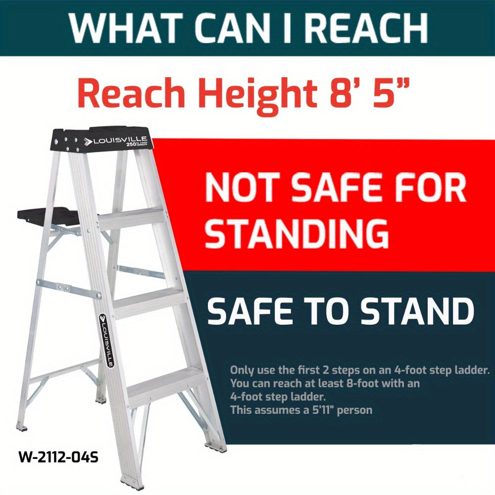 4' Aluminum Ladder, 250 lbs. Durable, Lightweight and Safe, Comes with a Molded Top, Includes a Recessed Tray to Hold All Your Tools