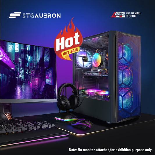 STGAubron Gaming Desktop PC Computer, Intel Core I7 3.4 GHz Up To 3.9 GHz, Radeon RX 580 8G GDDR5, 16G RAM, 512G SSD, WiFi, Wireless 5.0, RGB Fanx6, RGB Keyboard&Mouse&Mouse Pad, RGB BT Sound Bar, W10H64