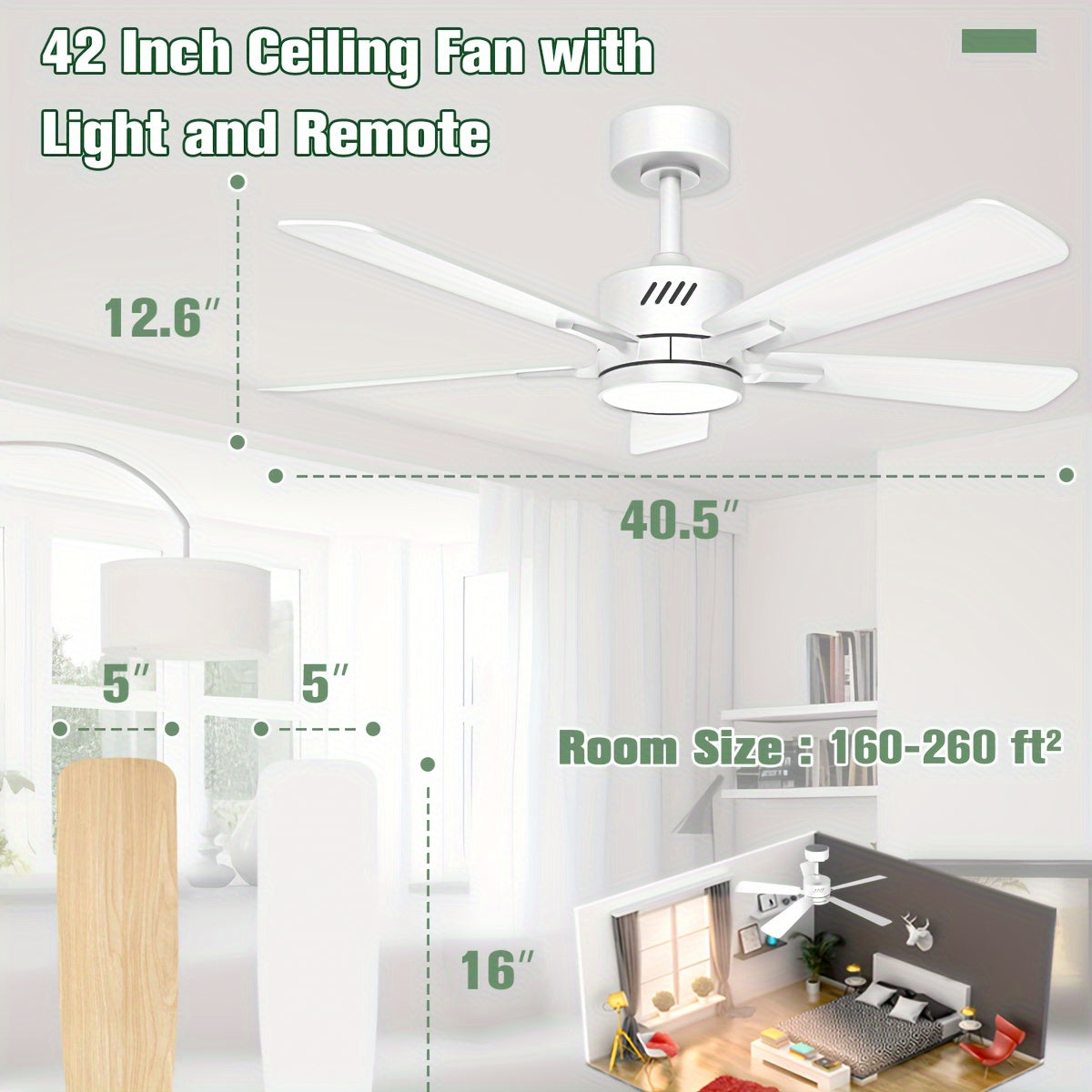 Ceiling Fans With Lights And Remote, 42 Inch Ceiling Fan With Adjustable Color Temperature, Dimmable 6-speeds Noiseless Revisible DC Motor For Bedroom, Kitchen, Living Room