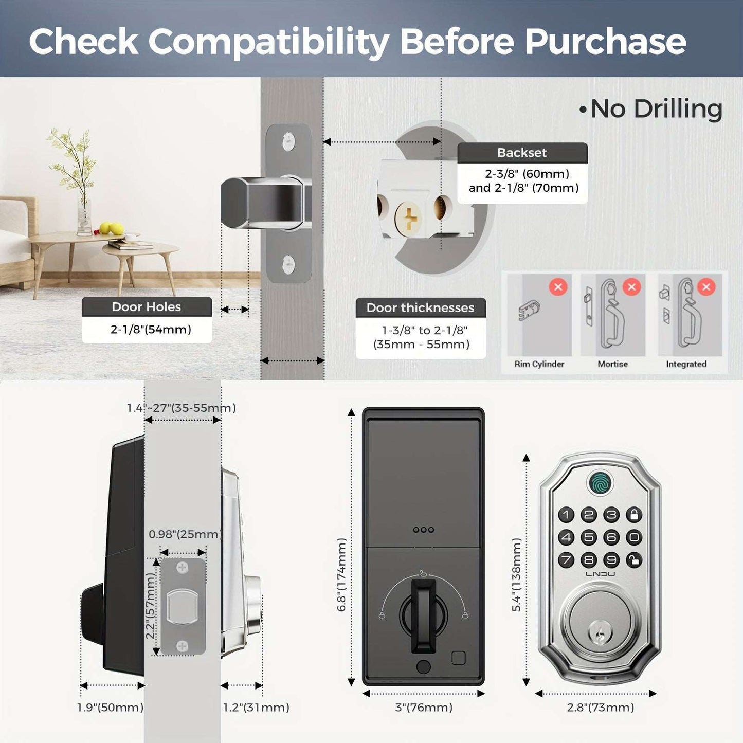 D280 Smart 5-in-1 Fingerprint Door Lock with App Connectivity, Biometric Storage, 100 Passwords, Temporary Sharing