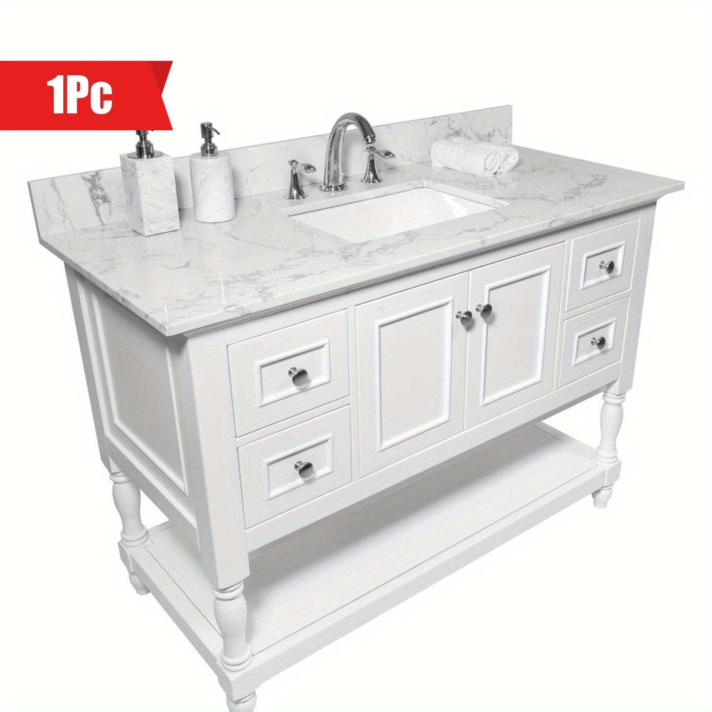 Traditional White Bathroom Vanity Top with Engineered Carrara Marble & Rectangular Undermount Ceramic Sink