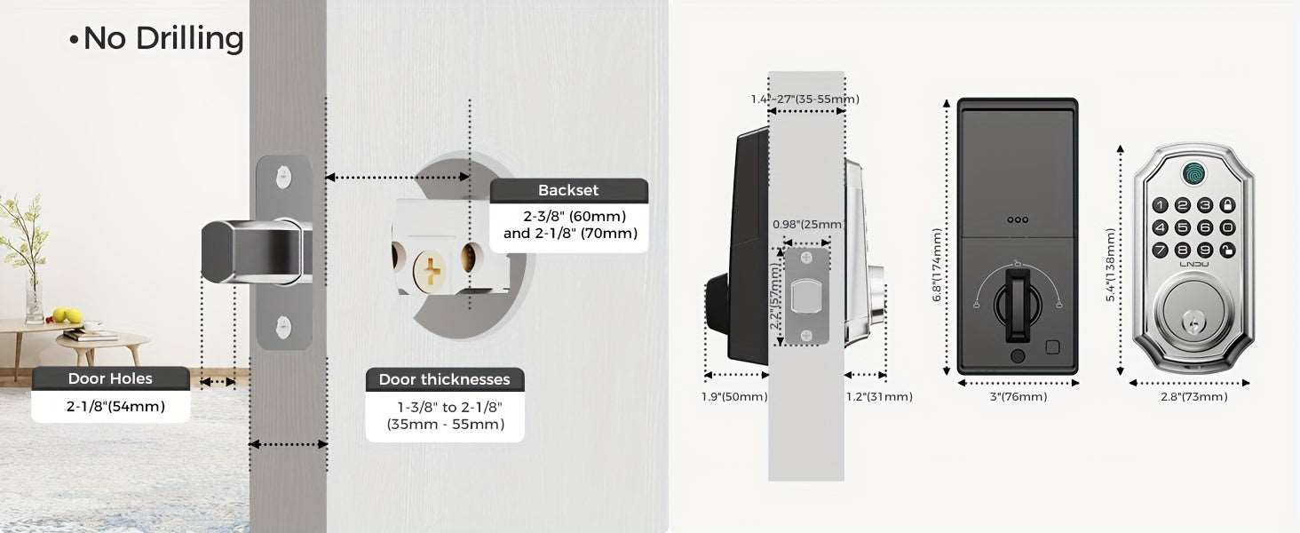 D280 Smart 5-in-1 Fingerprint Door Lock with App Connectivity, Biometric Storage, 100 Passwords, Temporary Sharing