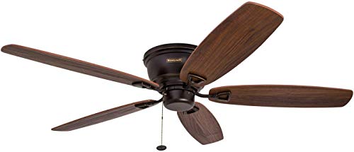 Honeywell Ceiling Fans Glen Alden, 52 Inch Classic Flush Mount Indoor LED Ceiling Fan with Light, Pull Chain, Quick-2-Hang Dual Finish Blades, Reversible Motor - 50183 (Oil Rubbed Bronze)