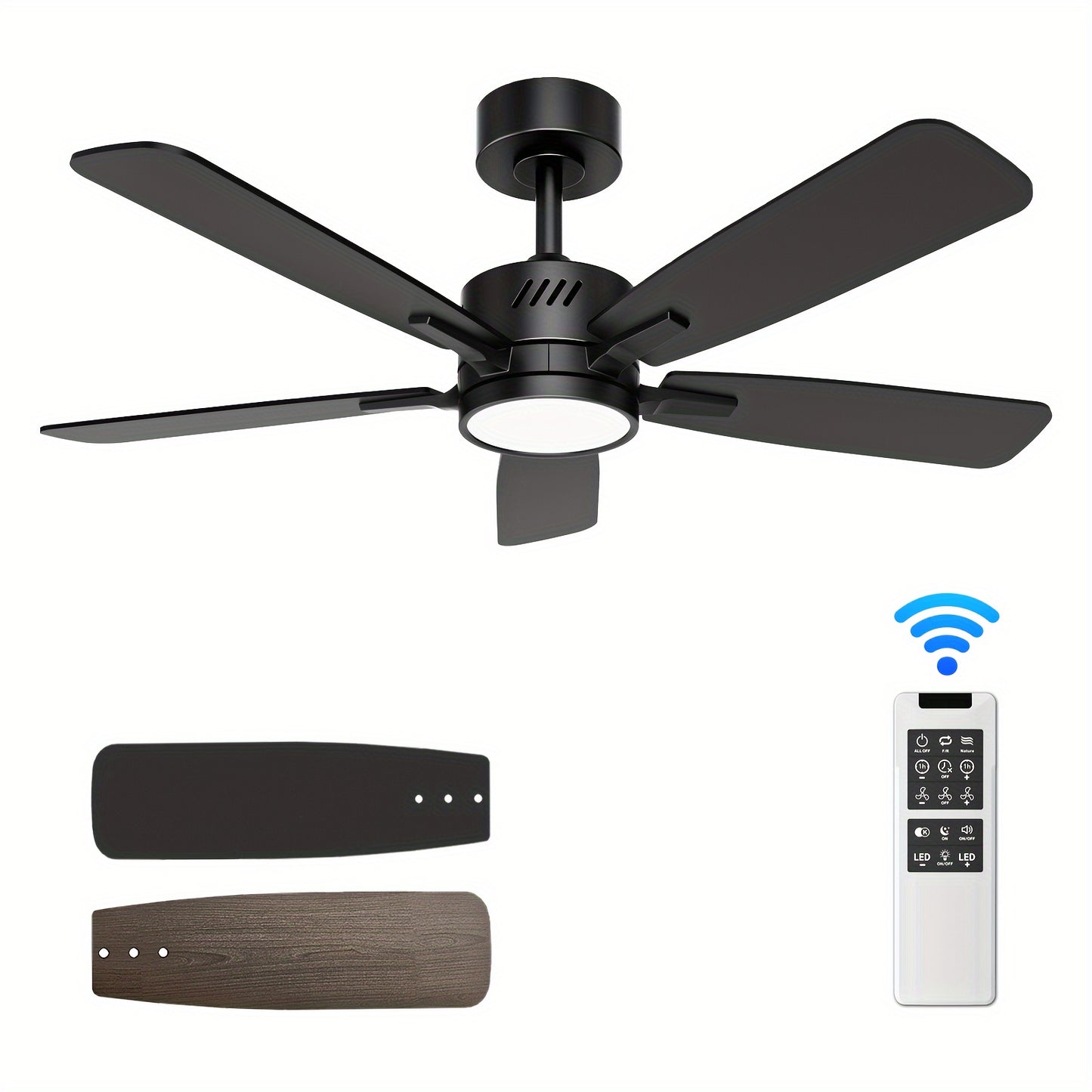 Ceiling Fans With Lights And Remote, 42 Inch Ceiling Fan With Adjustable Color Temperature, Dimmable 6-speeds Noiseless Revisible DC Motor For Bedroom, Kitchen, Living Room