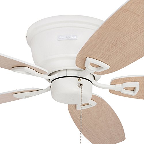 Honeywell Ceiling Fans Glen Alden, 52 Inch Classic Flush Mount Indoor LED Ceiling Fan with Light, Pull Chain, Quick-2-Hang Dual Finish Blades, Reversible Motor - 50183 (Oil Rubbed Bronze)