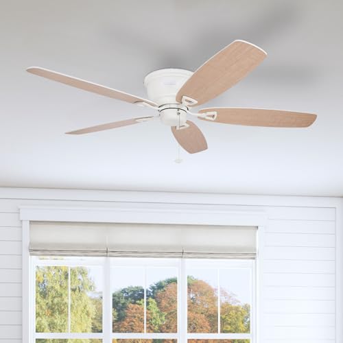 Honeywell Ceiling Fans Glen Alden, 52 Inch Classic Flush Mount Indoor LED Ceiling Fan with Light, Pull Chain, Quick-2-Hang Dual Finish Blades, Reversible Motor - 50183 (Oil Rubbed Bronze)