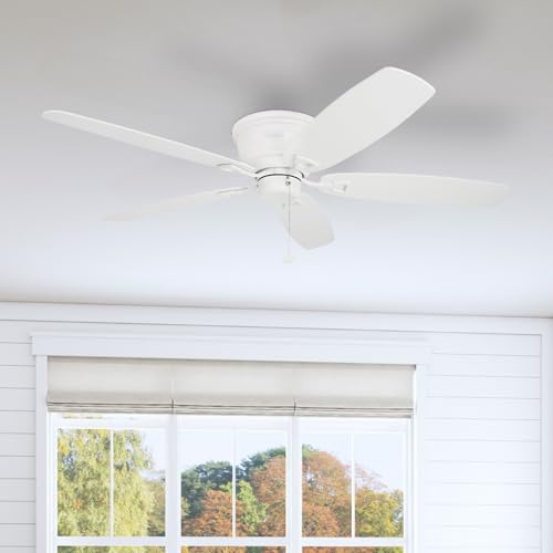 Honeywell Ceiling Fans Glen Alden, 52 Inch Classic Flush Mount Indoor LED Ceiling Fan with Light, Pull Chain, Quick-2-Hang Dual Finish Blades, Reversible Motor - 50183 (Oil Rubbed Bronze)