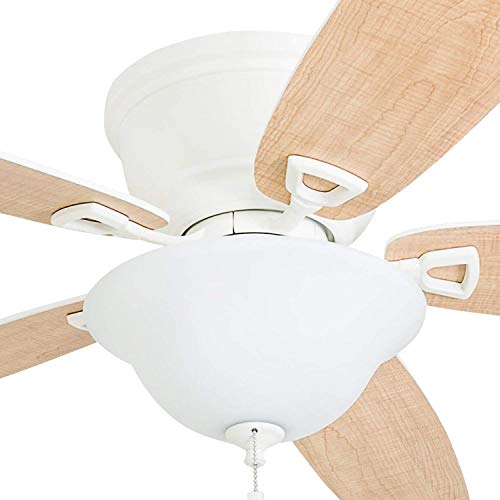 Honeywell Ceiling Fans Glen Alden, 52 Inch Classic Flush Mount Indoor LED Ceiling Fan with Light, Pull Chain, Quick-2-Hang Dual Finish Blades, Reversible Motor - 50183 (Oil Rubbed Bronze)