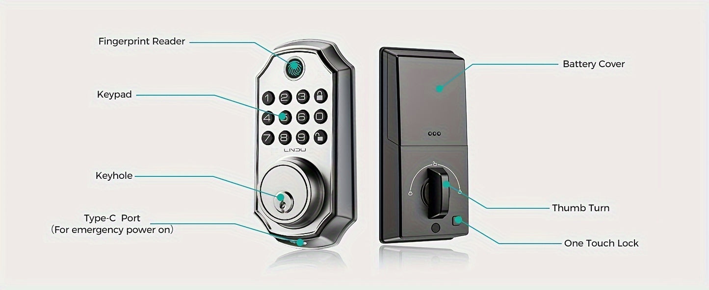 D280 Smart 5-in-1 Fingerprint Door Lock with App Connectivity, Biometric Storage, 100 Passwords, Temporary Sharing