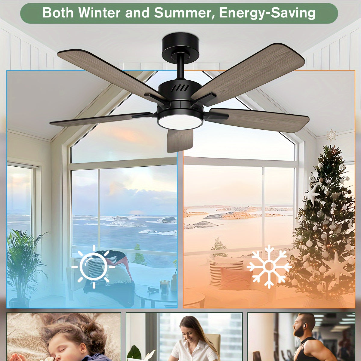 Ceiling Fans With Lights And Remote, 42 Inch Ceiling Fan With Adjustable Color Temperature, Dimmable 6-speeds Noiseless Revisible DC Motor For Bedroom, Kitchen, Living Room