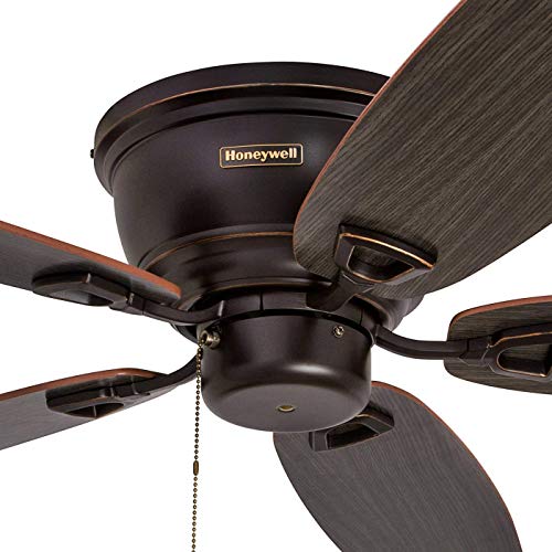 Honeywell Ceiling Fans Glen Alden, 52 Inch Classic Flush Mount Indoor LED Ceiling Fan with Light, Pull Chain, Quick-2-Hang Dual Finish Blades, Reversible Motor - 50183 (Oil Rubbed Bronze)