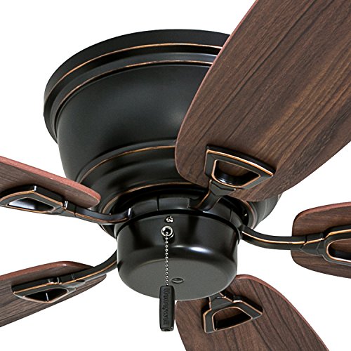 Honeywell Ceiling Fans Glen Alden, 52 Inch Classic Flush Mount Indoor LED Ceiling Fan with Light, Pull Chain, Quick-2-Hang Dual Finish Blades, Reversible Motor - 50183 (Oil Rubbed Bronze)