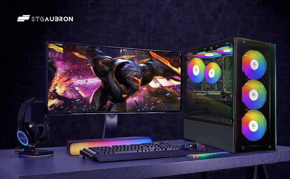 STGAubron Gaming Desktop, Core i7 3.4G up to 3.9G, GeForce GTX 1660 Super 6G GDDR6, 32G RAM, 1T SSD, WiFi, Wireless 5.0, RGB Fan x 6, RGB Keyboard&Mouse&Mouse Pad, RGB Wireless Sound Bar & Gaming Mic, W10H64