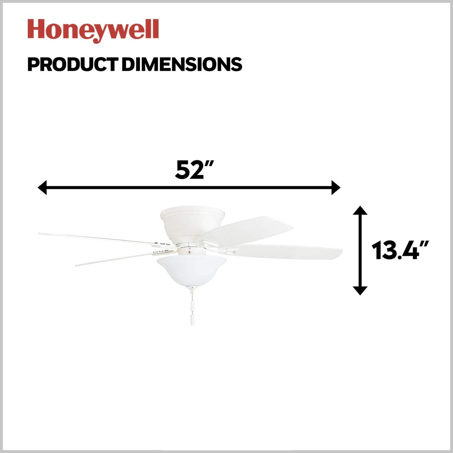 Honeywell Ceiling Fans Glen Alden, 52 Inch Classic Flush Mount Indoor LED Ceiling Fan with Light, Pull Chain, Quick-2-Hang Dual Finish Blades, Reversible Motor - 50183 (Oil Rubbed Bronze)