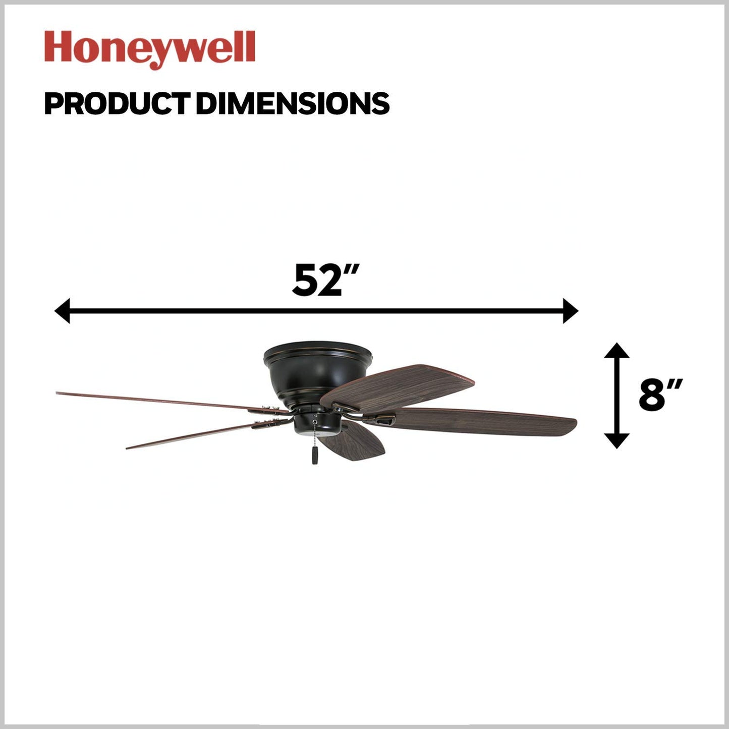 Honeywell Ceiling Fans Glen Alden, 52 Inch Classic Flush Mount Indoor LED Ceiling Fan with Light, Pull Chain, Quick-2-Hang Dual Finish Blades, Reversible Motor - 50183 (Oil Rubbed Bronze)