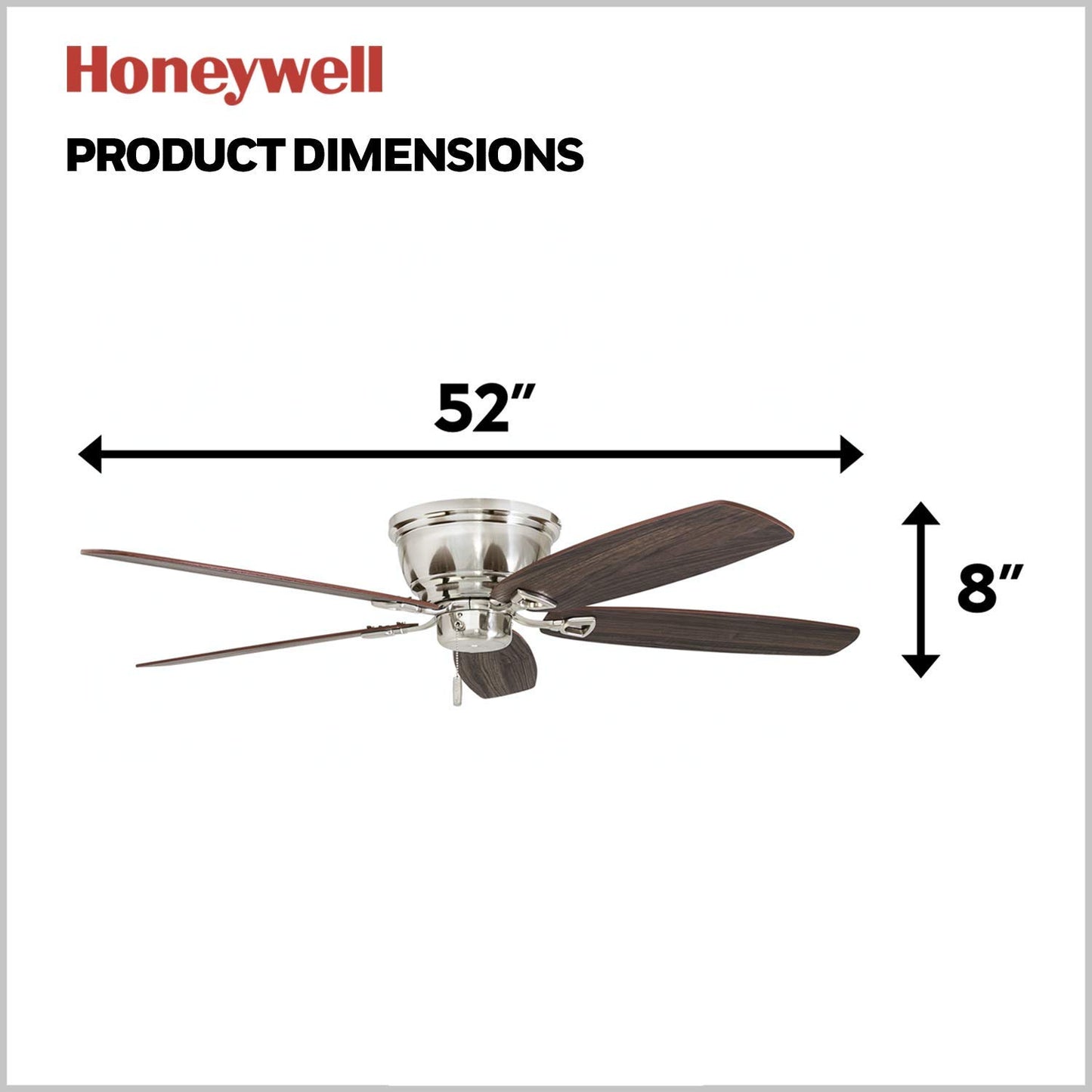 Honeywell Ceiling Fans Glen Alden, 52 Inch Classic Flush Mount Indoor LED Ceiling Fan with Light, Pull Chain, Quick-2-Hang Dual Finish Blades, Reversible Motor - 50183 (Oil Rubbed Bronze)