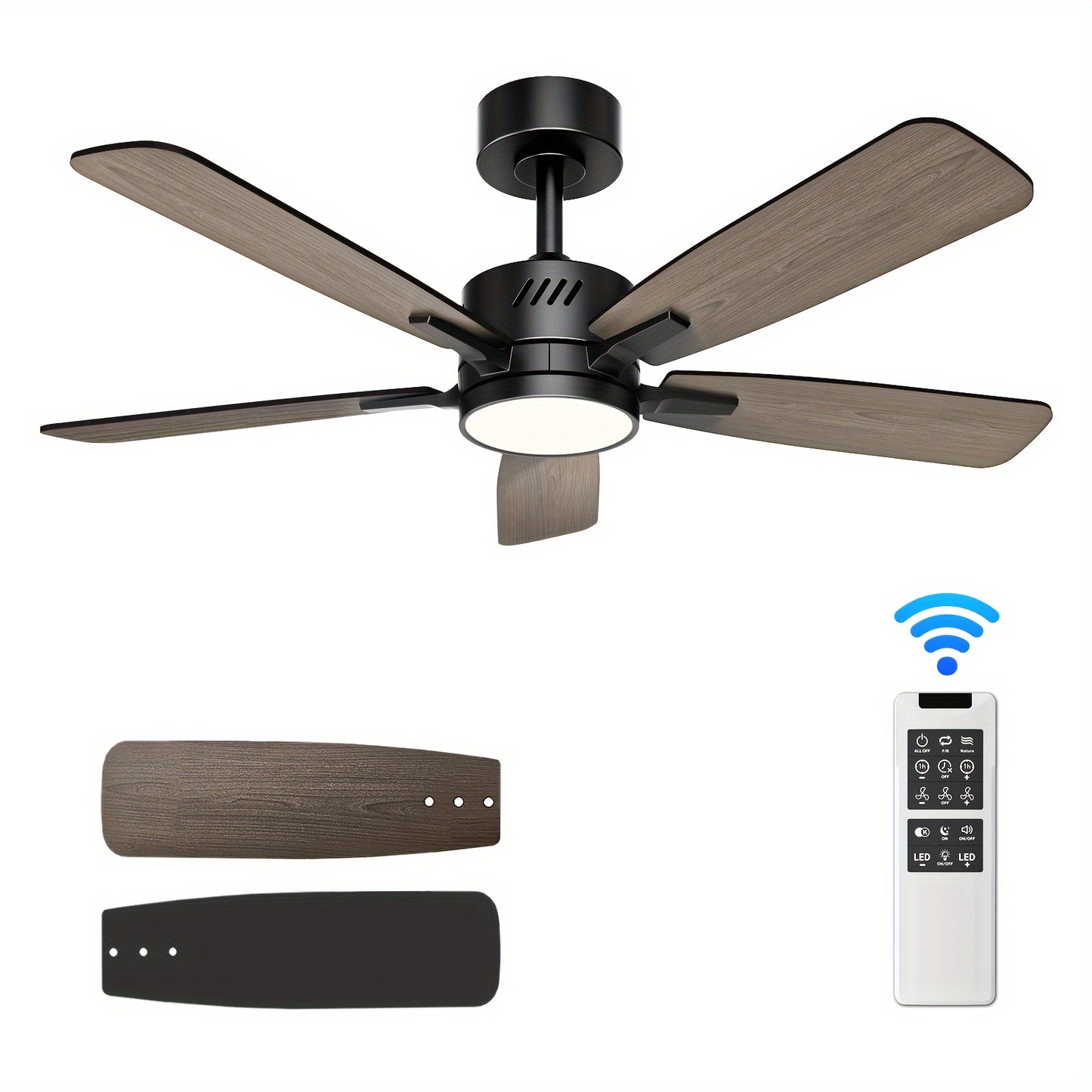 Ceiling Fans With Lights And Remote, 42 Inch Ceiling Fan With Adjustable Color Temperature, Dimmable 6-speeds Noiseless Revisible DC Motor For Bedroom, Kitchen, Living Room