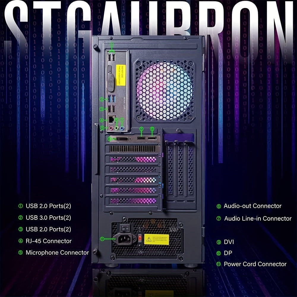 STGAubron Gaming Desktop PC, Core I7 3.4G Up To 3.9G, GeForce RTX 2060 Super 8G GDDR6, 32G, 1TB SSD, WiFi, Wireless 5.0, RGB Keybaord, RGB Mouse Pad, RGB Wireless Sound Bar, RGB Wireless Headset Mic, W10H64