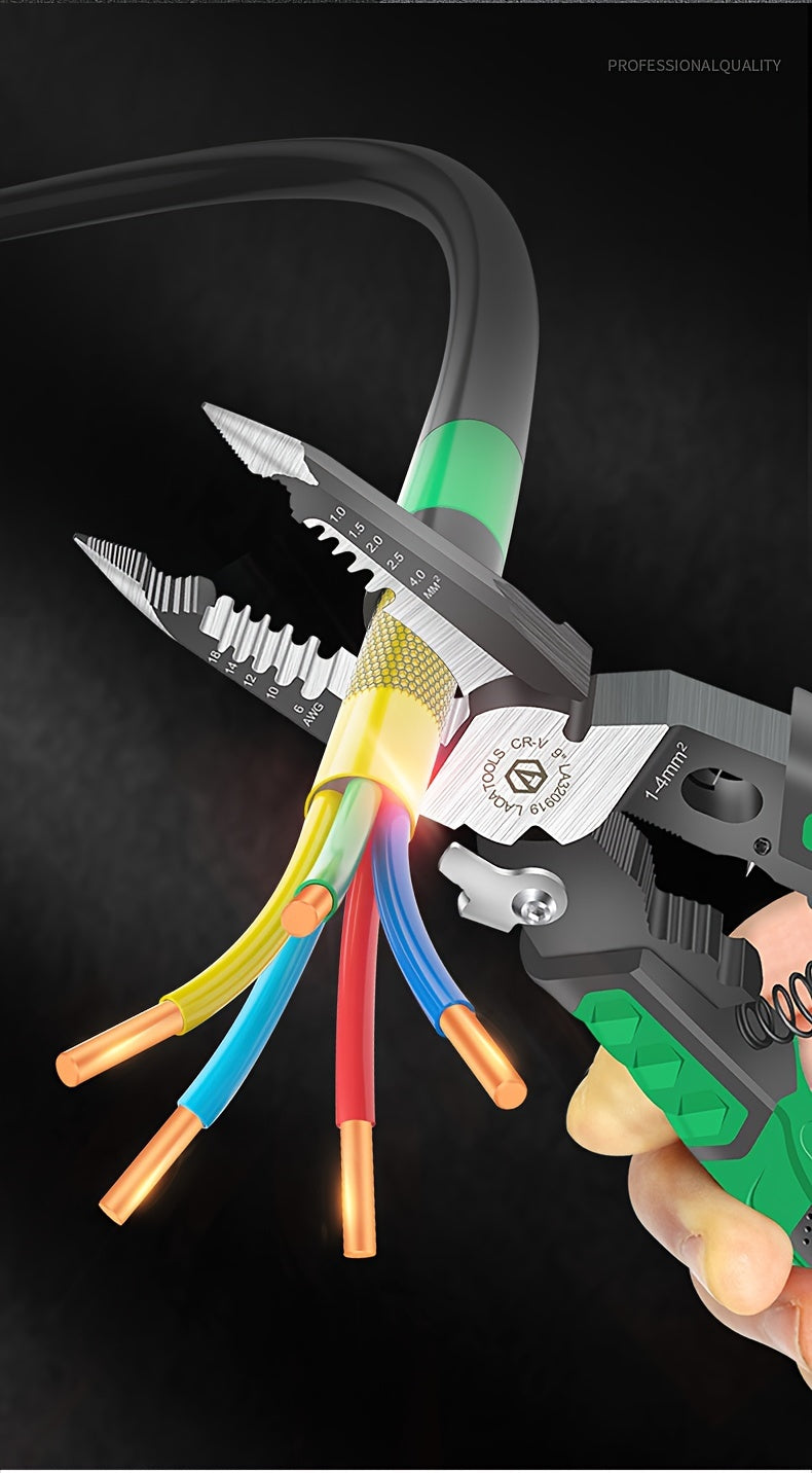 LAOA Needle Nose Pliers Electrician Pliers Wire Stripper Wire Stripper Tool, 9-in-1 Multifunctional for Clamping, Tightening Screws, Stripping Wires, Cutting Cables, Iron Wires with 1pc Spring