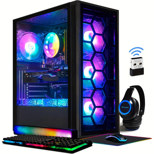 STGAubron Gaming Desktop PC, Core I7 3.4G Up To 3.9G, GeForce RTX 2060 Super 8G GDDR6, 32G, 1TB SSD, WiFi, Wireless 5.0, RGB Keybaord, RGB Mouse Pad, RGB Wireless Sound Bar, RGB Wireless Headset Mic, W10H64