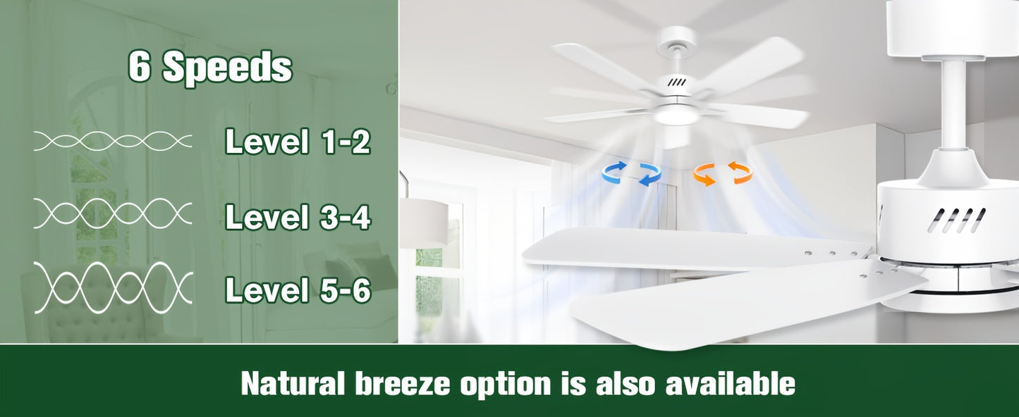 Ceiling Fans With Lights And Remote, 42 Inch Ceiling Fan With Adjustable Color Temperature, Dimmable 6-speeds Noiseless Revisible DC Motor For Bedroom, Kitchen, Living Room