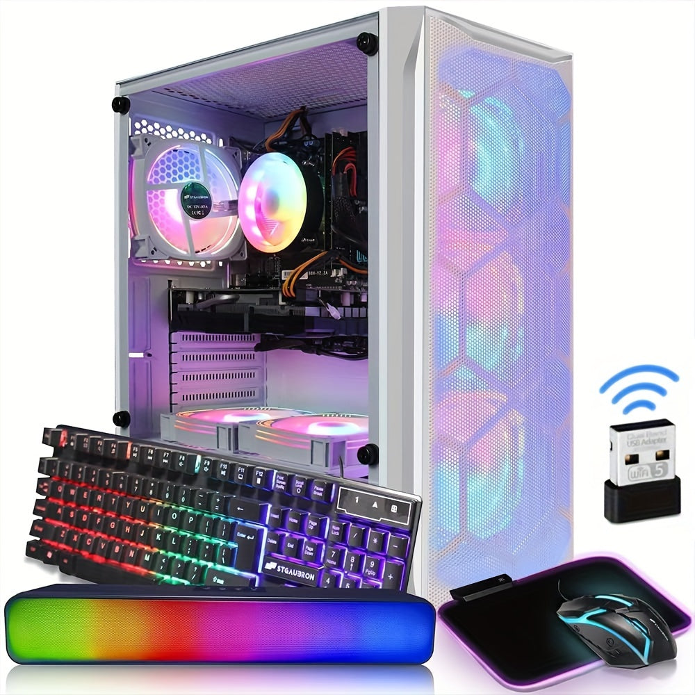 STGAubron Gaming Desktop PC, Core I7 3.4 GHz Up To 3.9 GHz, GTX 1660 Ti 6G GDDR6, 16G RAM, 512G SSD, WIFI, Wireless 5.0, RGB Fan X 6, RGB Keyboard & Mouse, RGB Mouse Pad, RGB Wireless Sound Bar, W10H64