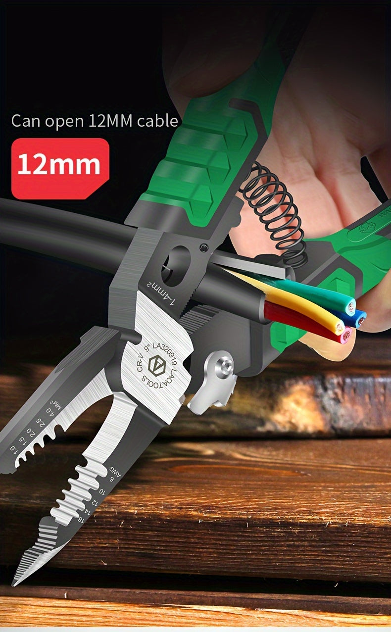 LAOA Needle Nose Pliers Electrician Pliers Wire Stripper Wire Stripper Tool, 9-in-1 Multifunctional for Clamping, Tightening Screws, Stripping Wires, Cutting Cables, Iron Wires with 1pc Spring