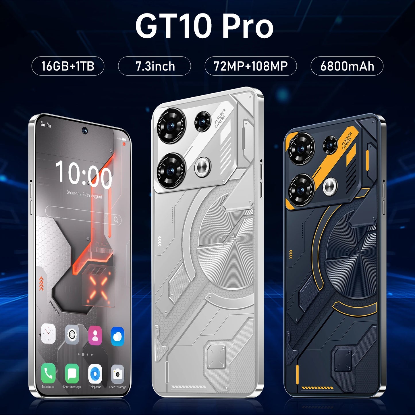 2025 GT10 Pro Smartphone 7.3inch Full Screen 4G/5G Cell Phone 16TB+1TB 6800mAh Mobile Phones 108MP Global Version Celulares