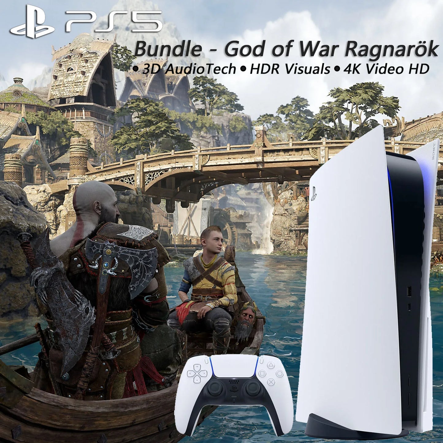 Sony PS5, PlayStation 5 Console Digital Edition God of War Ragnarök Bundle, Games Download Included Ultra High Speed PS 5