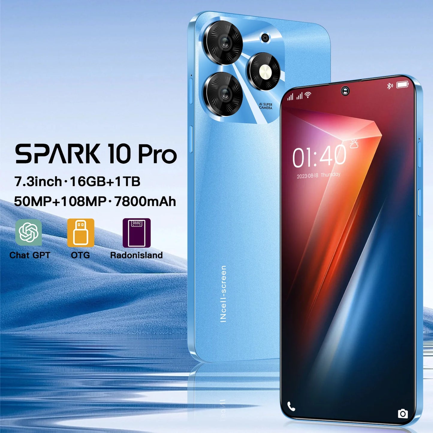 2025 Spark 10 Pro Smartphone 7.3inch Full Screen 4G/5G Cell Phone 16TB+1TB 7800mAh Mobile Phones 108MP Global Version Celulares