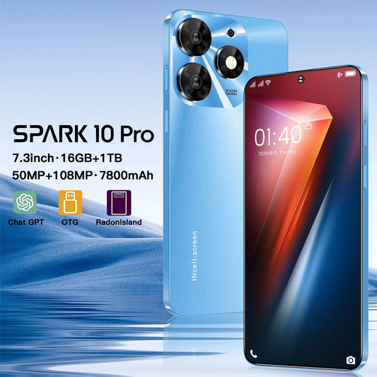 2025 Spark 10 Pro Smartphone 7.3inch Full Screen 4G/5G Cell Phone 16TB+1TB 7800mAh Mobile Phones 108MP Global Version Celulares