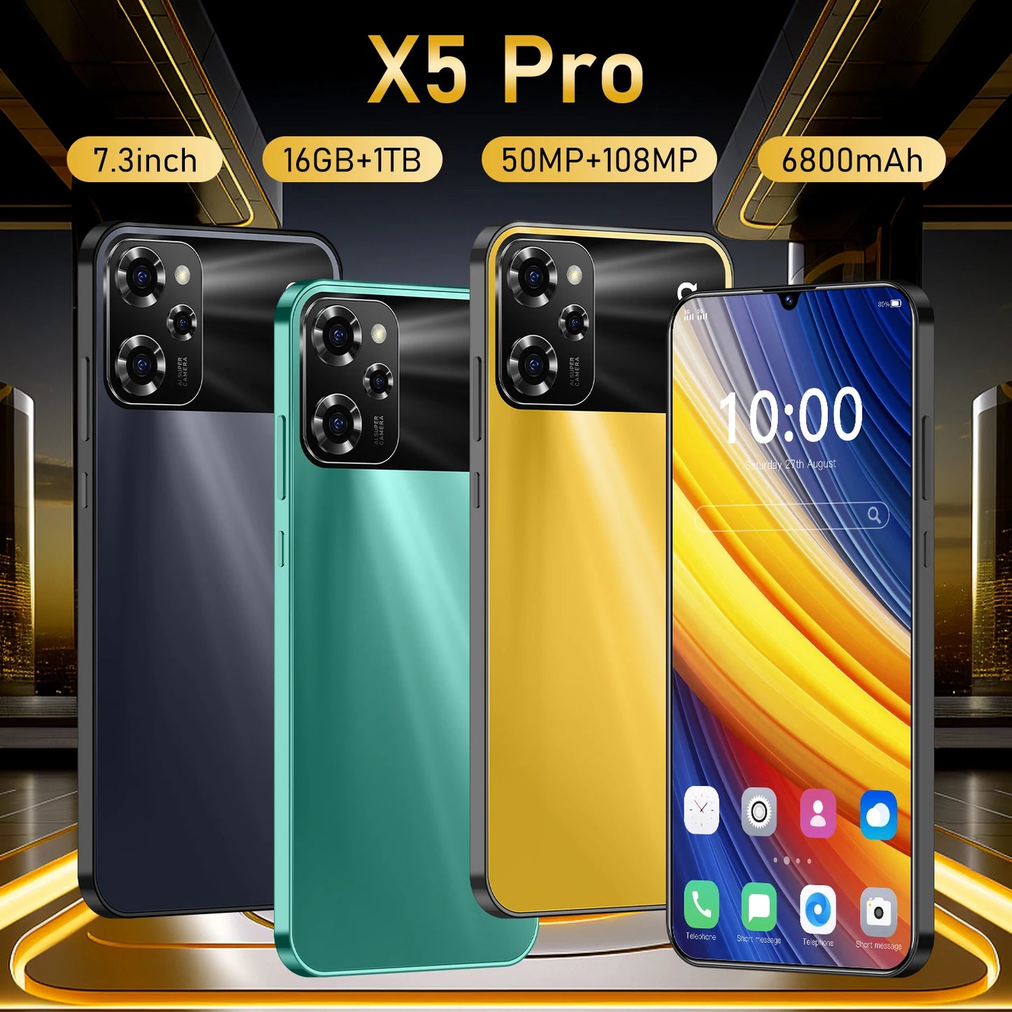 2024 NEW X5 Pro Smartphone 6.8 inch Full Screen 4G/5G Cell Phone 16TB+1TB 6800mAh Mobile Phones 108MP Global Version Celulares