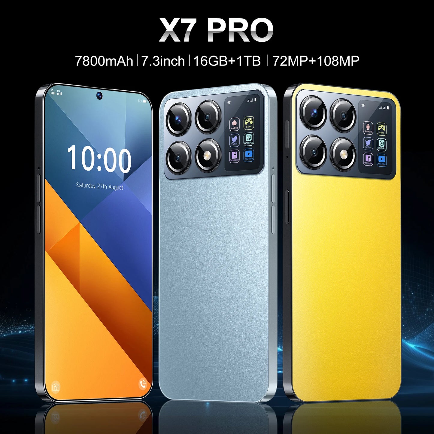 New X7  Pro Smartphone 7.3 inch Full Screen 4G/5G Cell Phone 16TB+1TB 7800mAh Mobile Phones 108MP Global Version Celulares