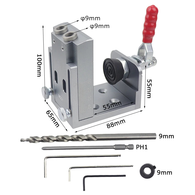 Quick Inclined Hole Doweling Jig Kit 15 Degrees Pocket Hole Jig With Push-pull Clamp Locator Hole Puncher Woodworking Tools