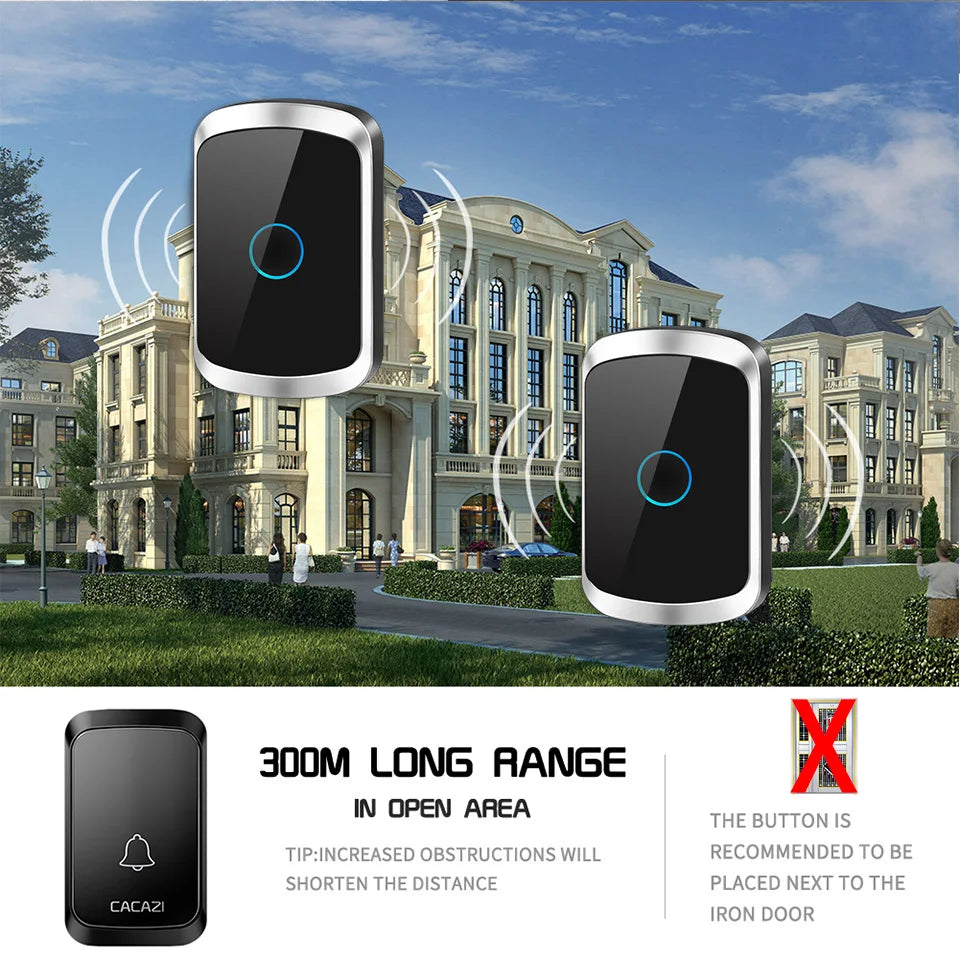 Wireless Doorbell Waterproof 1 2 Button 1 2 3 Receiver 300M Remote LED Light Home Door Bell Wireless Battery Calling Chime