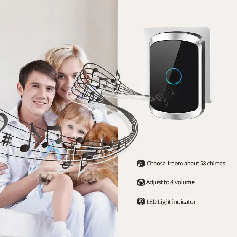 Wireless Doorbell Waterproof 1 2 Button 1 2 3 Receiver 300M Remote LED Light Home Door Bell Wireless Battery Calling Chime