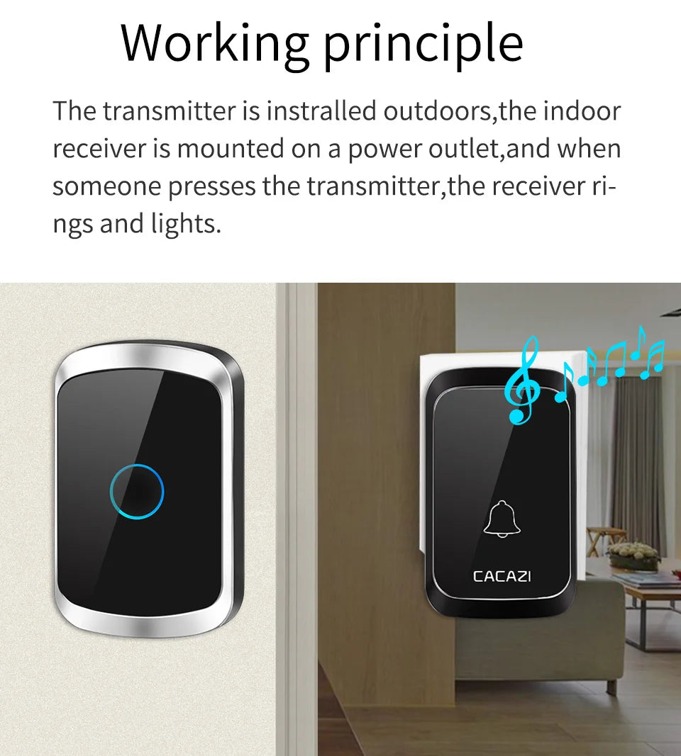 Wireless Doorbell Waterproof 1 2 Button 1 2 3 Receiver 300M Remote LED Light Home Door Bell Wireless Battery Calling Chime