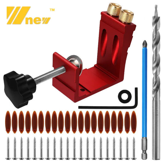 47pcs Oblique Hole Locator Woodworking Positioner Drill Bits Pocket Hole Jig Kit 15 Degree Angle Drill Guide Set Carpentry Tools