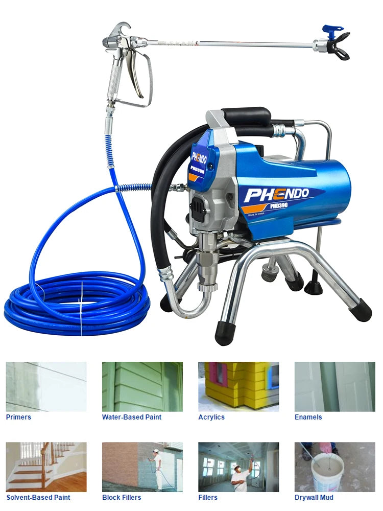 PHENDO 390 Airless Paint Sprayer Machine 1200W with Spray Gun Suit for Renovation Team Painter Home Improvement