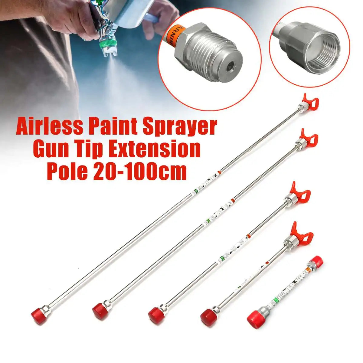 Airless Paint Sprayer Tip Extension Pole Spray Guns Fits For Titan Wagner 20cm/30cm/50cm/75cm/100cm Spray Guns Nozzle Tool Parts