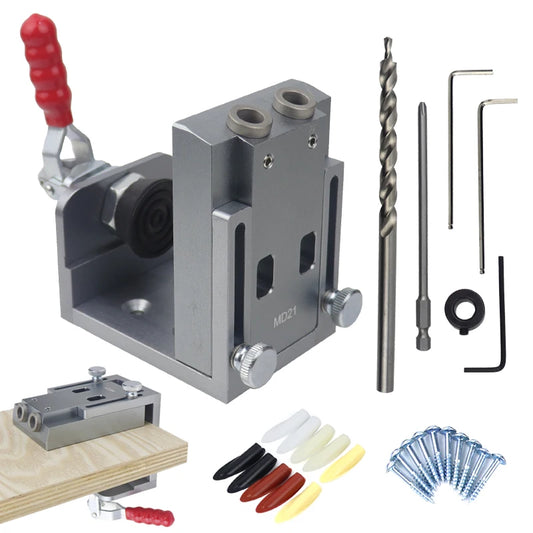 Quick Inclined Hole Doweling Jig Kit 15 Degrees Pocket Hole Jig With Push-pull Clamp Locator Hole Puncher Woodworking Tools