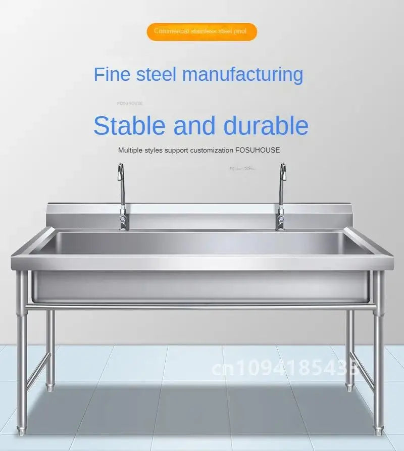 Commercial Stainless Steel Large Single-tank Floor-standing Dishwashing Kitchen Sinks for School Canteen Outdoor Washing Sinks